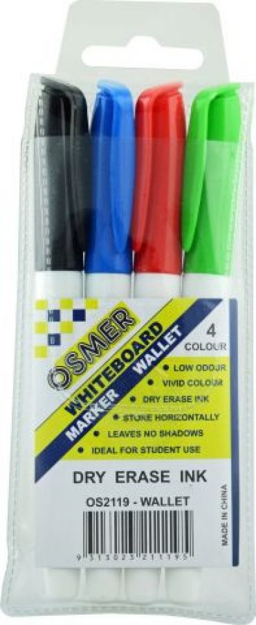 Osmer Fine White Board Marker - Wallet of 4